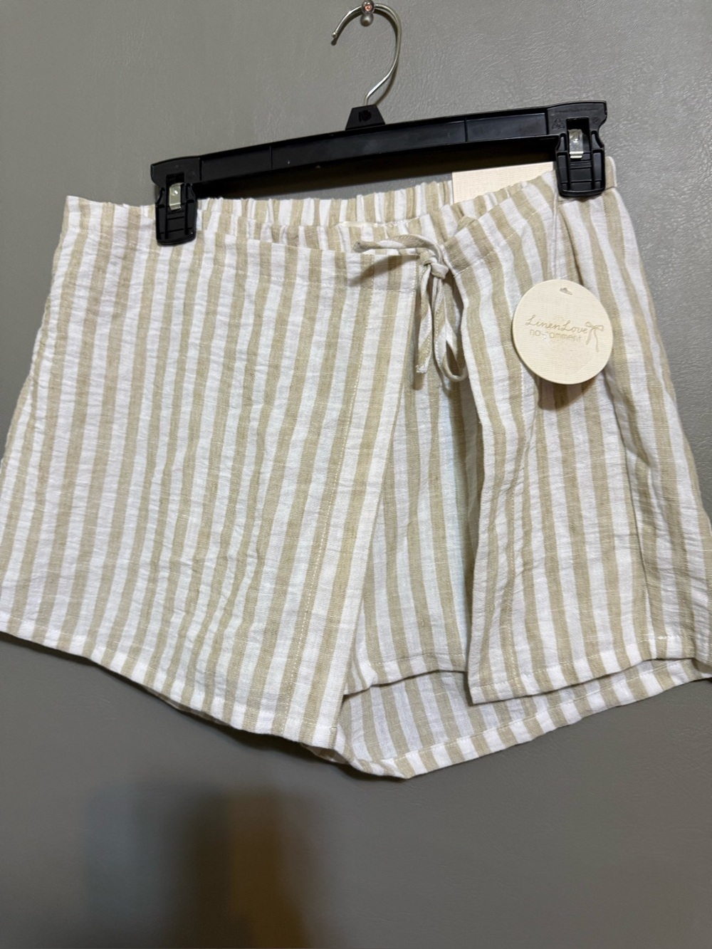 No Comment Linen love front wrapped skirt with Drawstring Waist - Cream & Tan